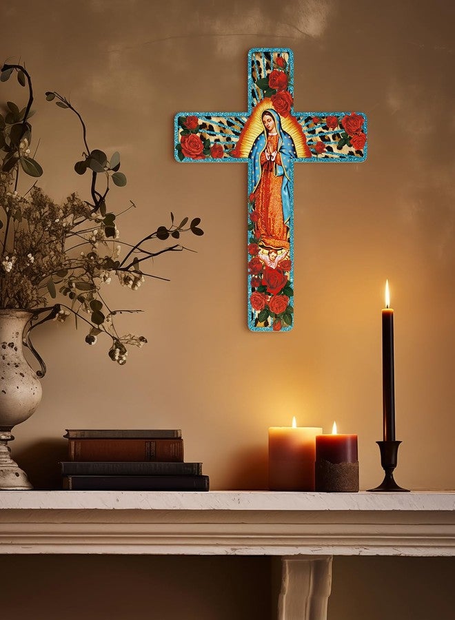 Putuo Decor ديكور حائط على شكل صليب مزخرف بالزهور من بوتو ديكور، صليب خشبي مزخرف مطلي، صليب ملهم، ديكور حائط على الطراز الإسباني، ديكور حائط على الطراز المكسيكي، صليب للمنزل أو الغرفة أو الكنيسة - Image 3