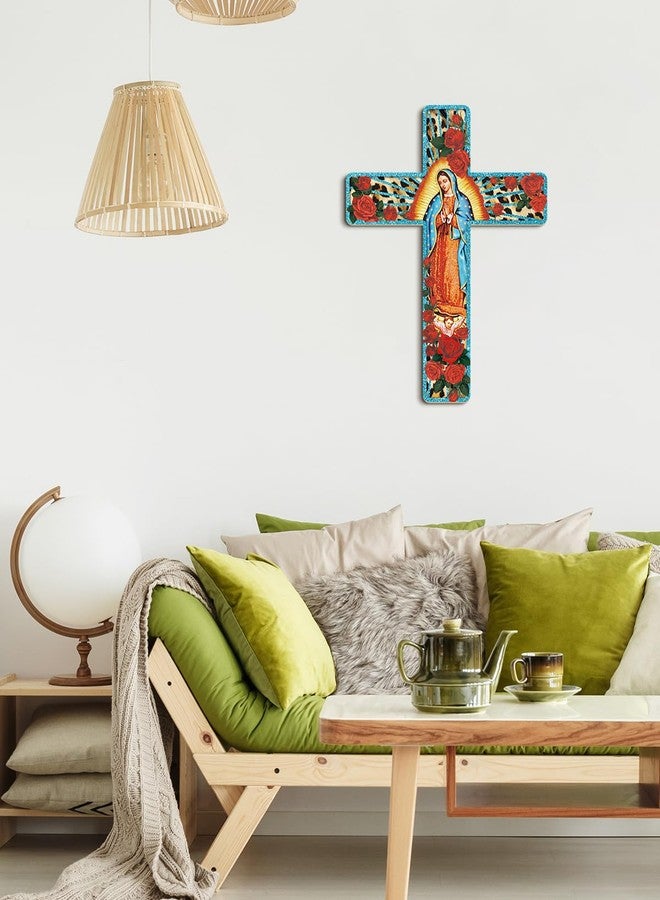 Putuo Decor ديكور حائط على شكل صليب مزخرف بالزهور من بوتو ديكور، صليب خشبي مزخرف مطلي، صليب ملهم، ديكور حائط على الطراز الإسباني، ديكور حائط على الطراز المكسيكي، صليب للمنزل أو الغرفة أو الكنيسة - Image 4
