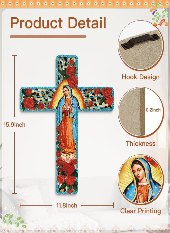 Putuo Decor ديكور حائط على شكل صليب مزخرف بالزهور من بوتو ديكور، صليب خشبي مزخرف مطلي، صليب ملهم، ديكور حائط على الطراز الإسباني، ديكور حائط على الطراز المكسيكي، صليب للمنزل أو الغرفة أو الكنيسة - Image 2