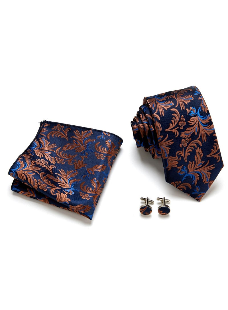 Brown Leaf Pattern Bow Tie Three-Piece Set