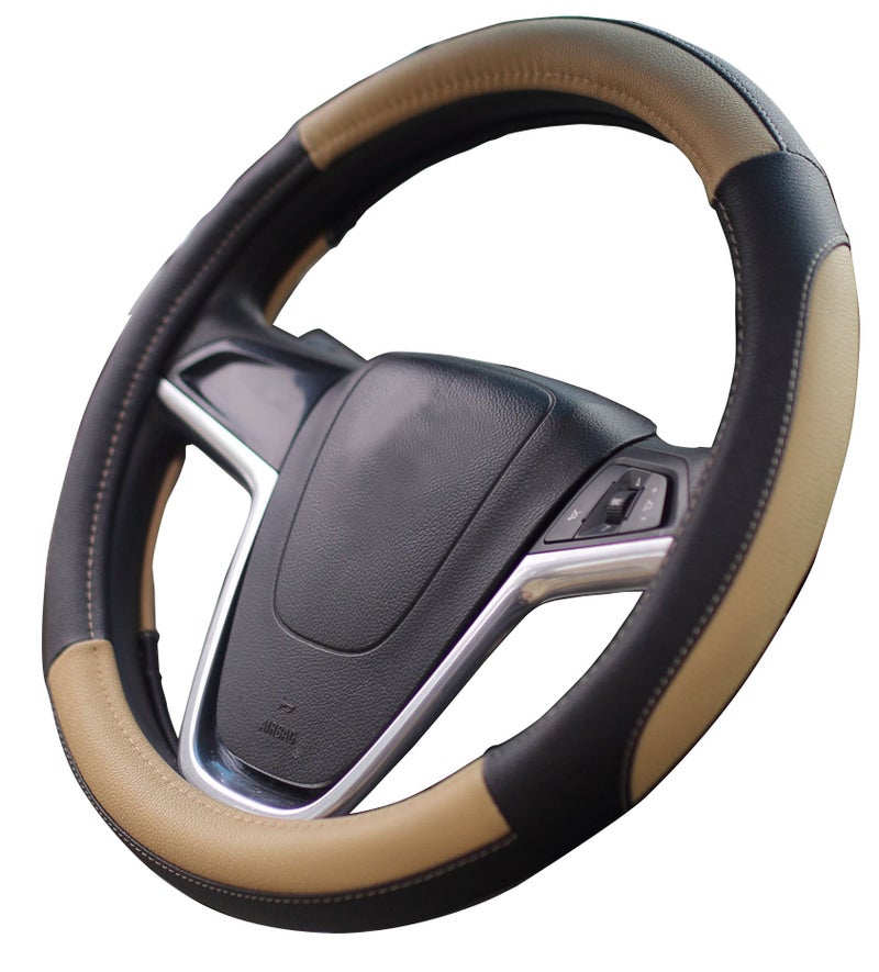 Mayco Bell Car Steering Wheel Cover 15 inch No Smell Comfort Durability Safety (Black Beige) - Image 1