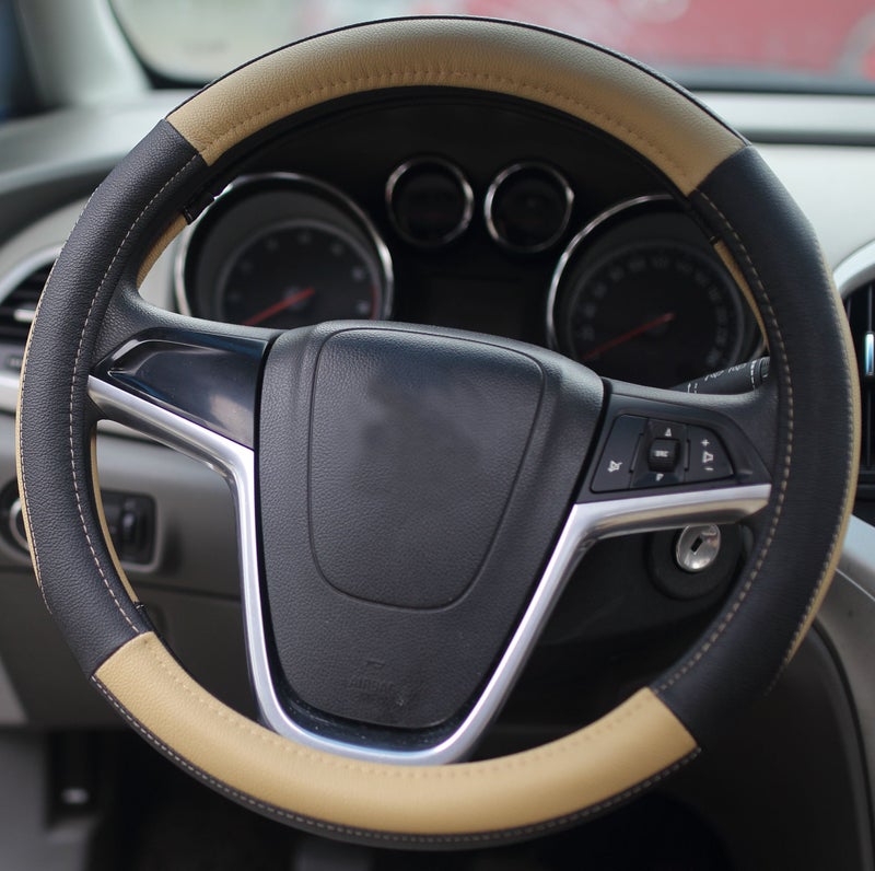 Mayco Bell Car Steering Wheel Cover 15 inch No Smell Comfort Durability Safety (Black Beige) - Image 2
