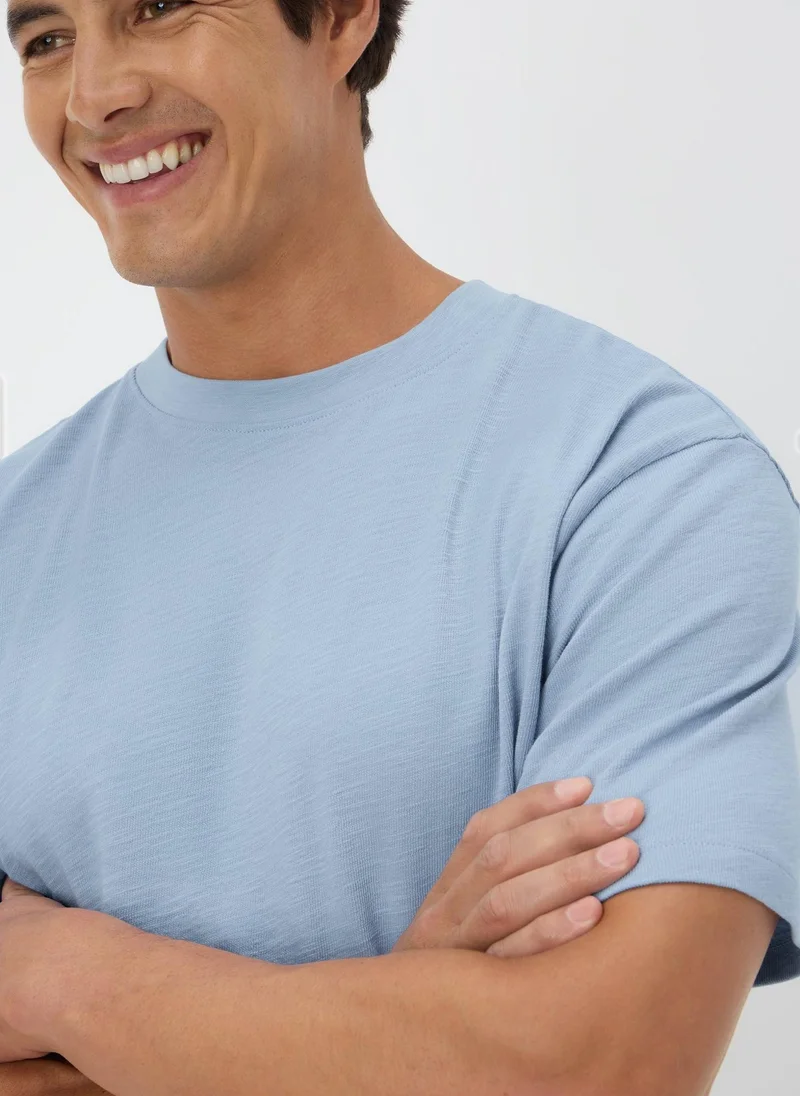 Matalan Blue Plain Slub T-Shirt