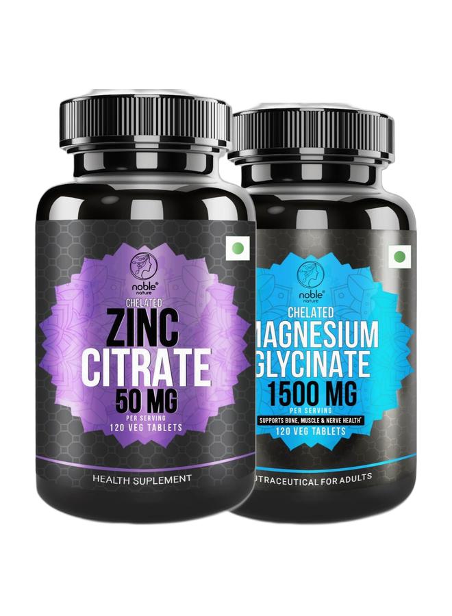noble nature Chelated Zinc Citrate 50mg - 120 Veg Tablets - Supports Immune System & Chelated Magnesium Glycinate 1500MG per serving - 120 Veg Tablets - Supports Bone, Muscle & Nerve Health Bundle - Image 1