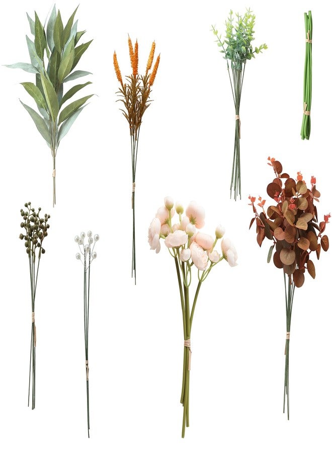 Floroom Artificial Greenery Stems Box Set, 41pcs with 7 Kinds of Faux Flowers Picks for DIY Bridal Bouquets Wedding Floral Arrangement Table Centerpieces, Terracotta & Cream - Image 1