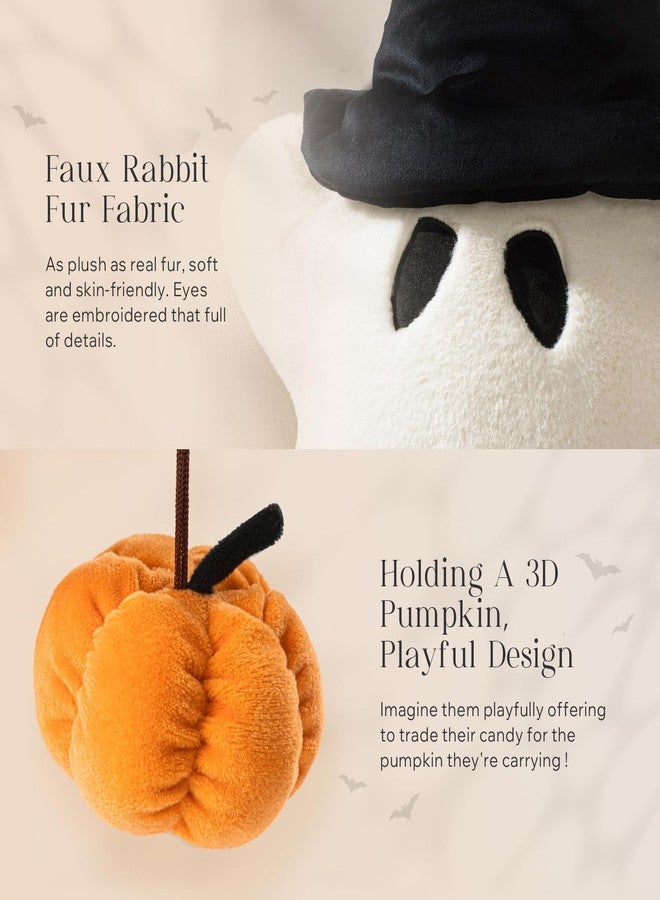 Phantoscope Happy Halloween Shaped Throw Pillow, Ghost Pillow with 3D Pumpkin, Hippie Halloween Ghost Pillow with Witch Hat Faux Rabbit Fur Spooky Shaped Pillows for Couch, White, 20 x 16 inch - Image 2
