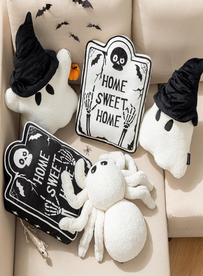 Phantoscope Happy Halloween Shaped Throw Pillow, Ghost Pillow with 3D Pumpkin, Hippie Halloween Ghost Pillow with Witch Hat Faux Rabbit Fur Spooky Shaped Pillows for Couch, White, 20 x 16 inch - Image 3