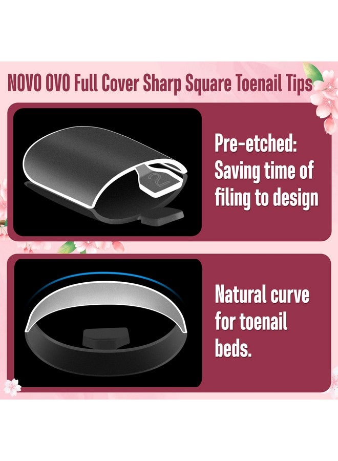 NOVO OVO Sharp Square Toe Nail Tips Press on Full cover, Soft Gel False Toenail Extension Kit, Pre-etched Clear Double Matte Fake Longtoes Claw for Salon DIY Acrylic Pedicure x 15 Sizes 240 Pcs - Image 2