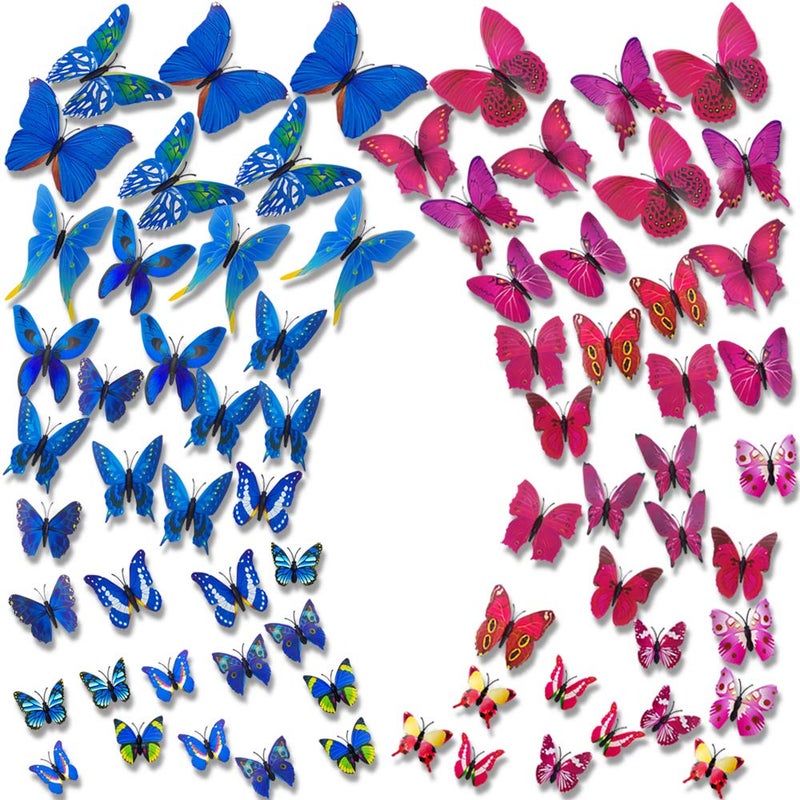 SourceTon 72 Pieces 3D Colorful Butterfly Wall Decals SourceTon Removable DIY Butterflies Wall Decal Mural Stickers for Home and Room Decoration Blue and Purple