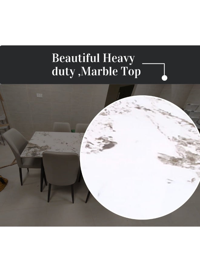 LHFHOMT-7-Pieces Dining Set, (Free Installation) 1 Piece Marble-Look Ceramic Top Rectangular Table With with 6 Upholstered Rexine Chairs Modern Design Furniture for Home, Kitchen, Dining Room, restaurant - Image 3
