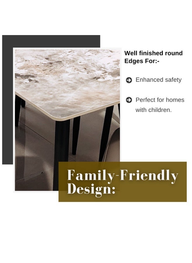 LHFHOMT-7-Pieces Dining Set, (Free Installation) 1 Piece Marble-Look Ceramic Top Rectangular Table With with 6 Upholstered Rexine Chairs Modern Design Furniture for Home, Kitchen, Dining Room, restaurant - Image 4
