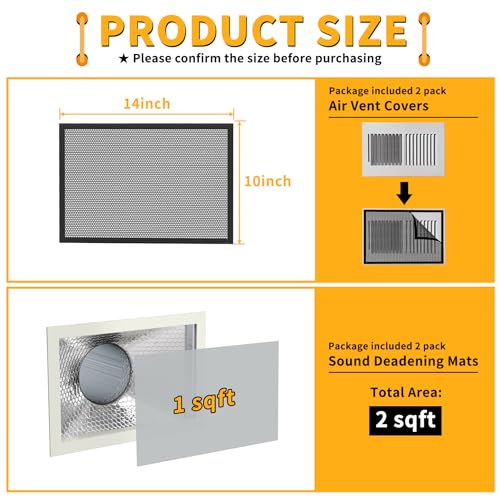 LBG Products Sound Deadening Kit,Sound Deadening Mats and 10 x 14inch Mesh AC Vent Covers for Vibration Dampening Noise Insulation,Sound Deadener and Air Vent Cover for Registers,Grilles & Vents,Black - Image 2