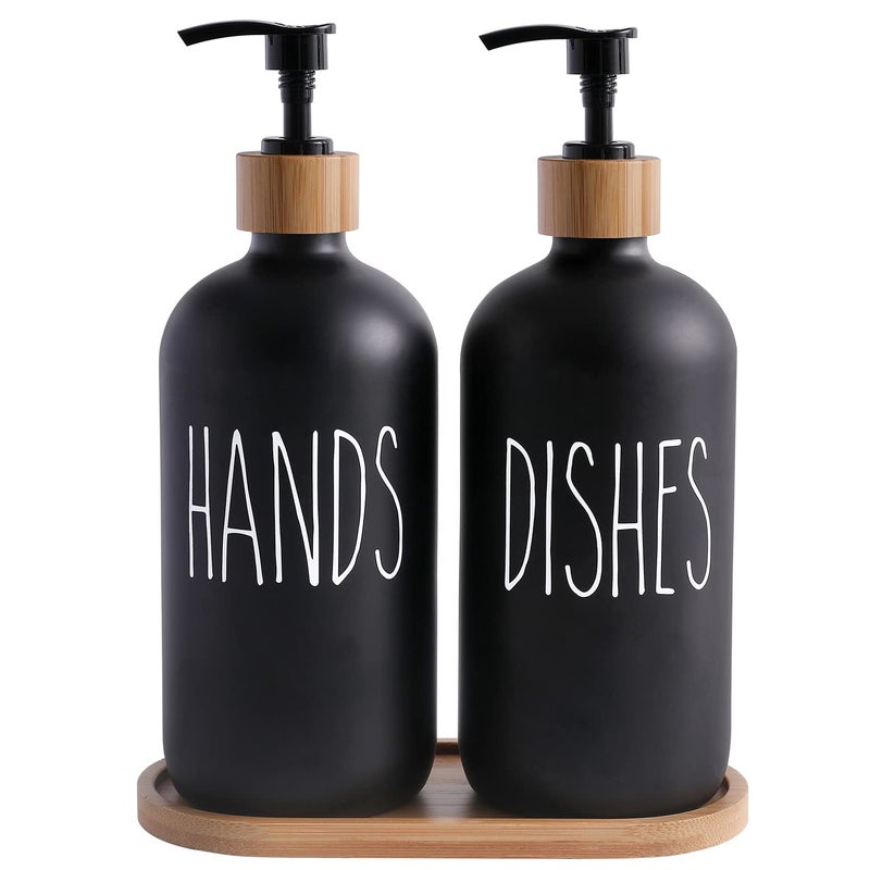 MOMEEMO Black Soap Dispenser Set Contains Hand and Dish Soap Dispenser Suitable for Kitchen Decor Black