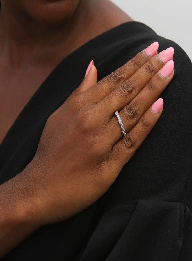 بيركيل خاتم زفاف من الفضة الإسترلينية من بيريكل، مرصع بتاج من الزركونيا المكعبة المستديرة، بتصميم مستوحى من فن الآرت ديكو، نصف خاتم أبدي للنساء، مطلي بالروديوم - Image 5