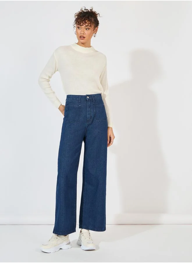 Styli Super High Rise Wide Leg Jeans with Front Pocket