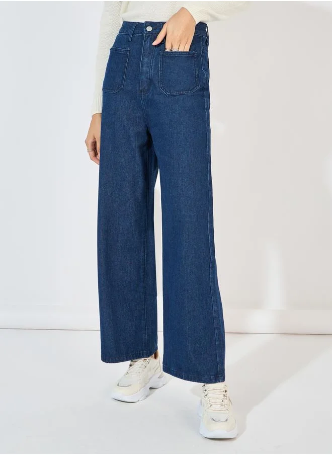 Styli Super High Rise Wide Leg Jeans with Front Pocket