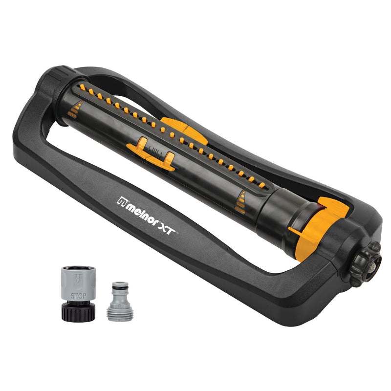 Melnor 65165AMZ XT Turbo Oscillating Sprinkler, 4,500 sq. ft., Quick Connect Bundle, 2-Way Adjustable, Black, Yellow - Image 1