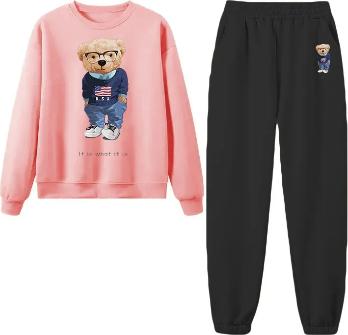 دوغ فش Tracksuit Set Oversize Uselessstruggle Printed Tracksuit Set,lover,couple Combination Pink