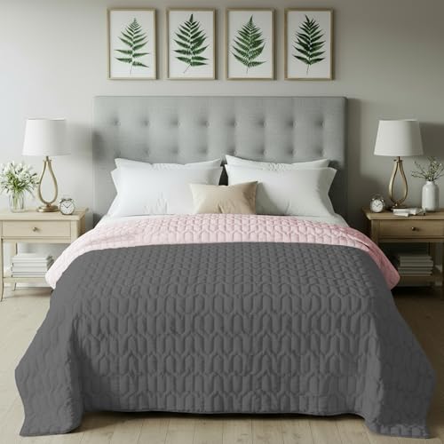 Urban Space Ultra Soft Quilted Winter Solid Comforters for Double Bed | 200 GSM | Fluffy Microfibre Reversible Solid AC Blanket/Duvet for Luxury (Grey & Rose - 88 X 95 Inches or 225 cm X 240 cm) - Image 1