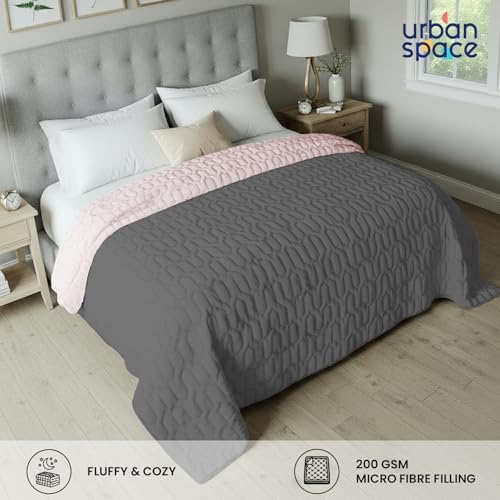 Urban Space Ultra Soft Quilted Winter Solid Comforters for Double Bed | 200 GSM | Fluffy Microfibre Reversible Solid AC Blanket/Duvet for Luxury (Grey & Rose - 88 X 95 Inches or 225 cm X 240 cm) - Image 2