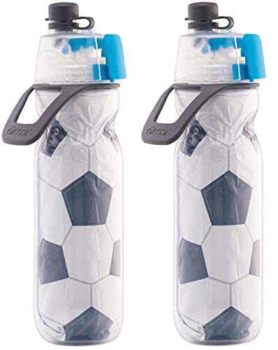 O2COOL Mist 'N Sip Misting Water Bottle 2-in-1 Mist And Sip Function With No Leak Pull Top Spout Reusable Sports Water Bottle - 20 oz (2 Pack Soccer) - Image 1