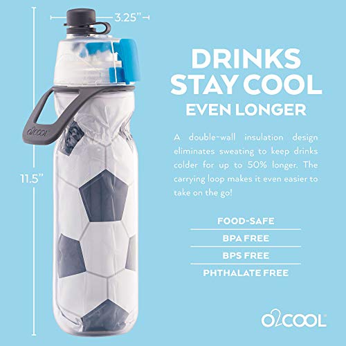 O2COOL Mist 'N Sip Misting Water Bottle 2-in-1 Mist And Sip Function With No Leak Pull Top Spout Reusable Sports Water Bottle - 20 oz (2 Pack Soccer) - Image 5