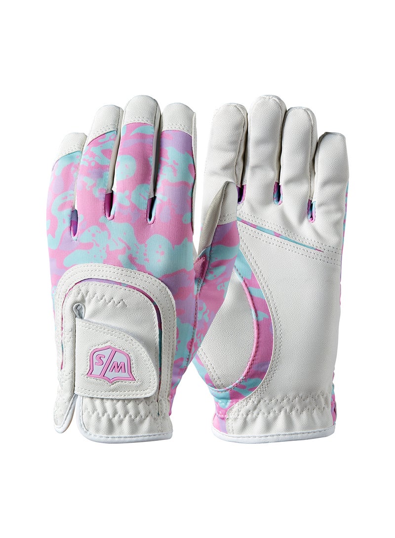 Wilson Staff Fit All Juniors White/ Pink Camoflage Golf Gloves, Left hand - Image 4