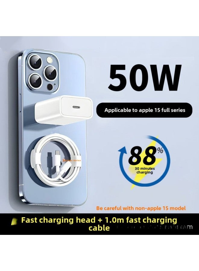 Suitable For Apple Charger PD35W Fast Charging Head IPhone15/14/11/8/12ProMax Charging Data Line-Color:Apple 15 Series Special Fast Charging Set [pd35w Fast Charging Head + 1.0m 1 Double C Interface Fast Charging Cable]  - Image 1