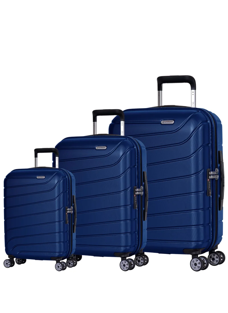 إيمينينت Voyager Hard Side Travel Bags Trolley Luggage Set of 3 Makrolon Lightweight with 4 Quiet Double Spinner Wheels Suitcase with TSA Lock KH91 Star Blue
