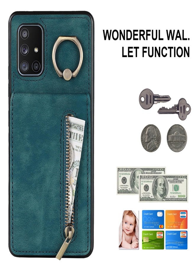 Asuwish Phone Case for Samsung Galaxy A51 5G/A 51 5G UW Verizon Wallet Cover with Tempered Glass Screen Protector and RFID Card Holder Ring Stand Leather Cell Accessories 51A G5 S51 Women Men Green - Image 3