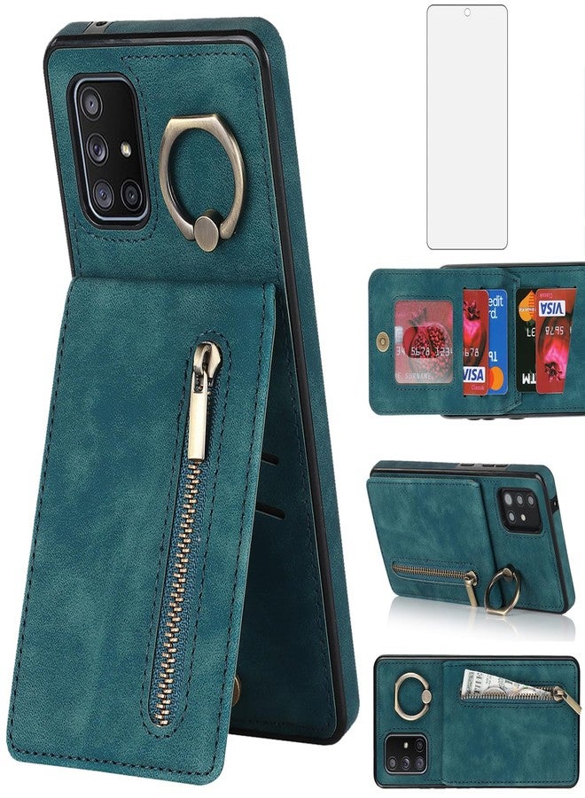 Asuwish Phone Case for Samsung Galaxy A51 5G/A 51 5G UW Verizon Wallet Cover with Tempered Glass Screen Protector and RFID Card Holder Ring Stand Leather Cell Accessories 51A G5 S51 Women Men Green - Image 1