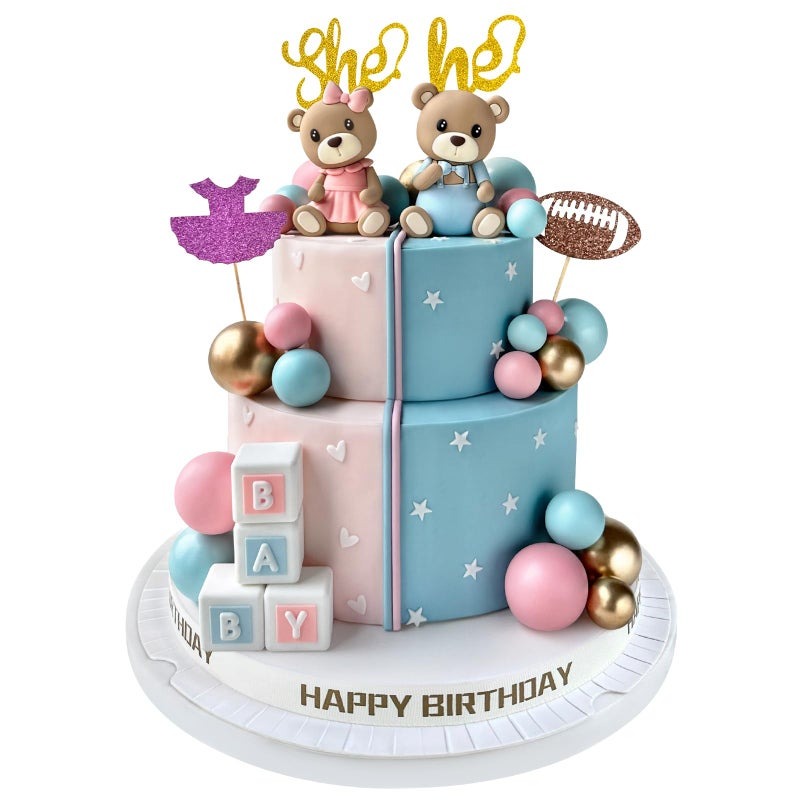 Zafena 34 PCS Gender Reveal Cake Topper Bear Balls Cake Decorations with He or She Cake Topper for Boys and Girls Gender Reveal Baby Shower Birthday Party Supplies - Image 2