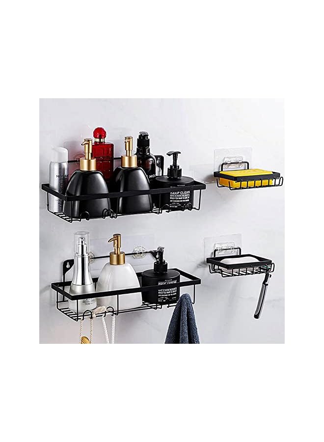 Raxoom 4 Pack Shower Caddy Shelves Organizer, Self Adhesive Shower Basket Shelf, No Drilling Wall Mounted Bathroom Storage Rack, Rustproof Kitchen Wall Holder with 2 Soap Dish Holders & Hooks, Black - Image 2