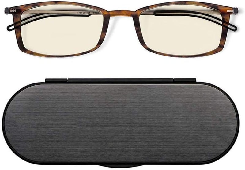 ThinOptics Blue Light Reading Glasses 15 for Computers Gaming Screens with Slim 4mm Magnetic Case Ultra Thin Readers Blue Light Blocking Spectacles with Tortoise Frame Brushed Aluminium Case - Image 2