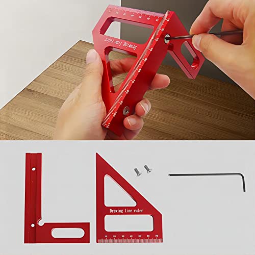 KETIPED 3D Multi-Angle Measuring Ruler,45/90 Degree Aluminum Alloy Woodworking Square Protractor,Drawing Line Ruler, Miter Triangle Ruler High Precision Layout Measuring Tool for Engineer Carpenter,R - Image 4