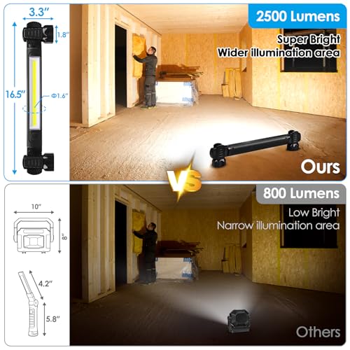 ropelux Work Light, 2500LM Ultra Bright, 5200mAh Rechargeable LED Work Lights, Magnetic Underhood Work Light Bar with Hooks, Portable Mechanic Light for Car Repairing Inspection Garage Workshop Emergency - Image 2