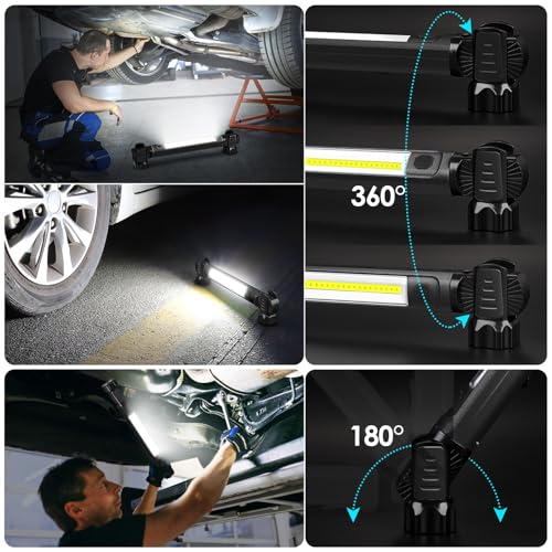 ropelux Work Light, 2500LM Ultra Bright, 5200mAh Rechargeable LED Work Lights, Magnetic Underhood Work Light Bar with Hooks, Portable Mechanic Light for Car Repairing Inspection Garage Workshop Emergency - Image 4