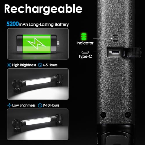 ropelux Work Light, 2500LM Ultra Bright, 5200mAh Rechargeable LED Work Lights, Magnetic Underhood Work Light Bar with Hooks, Portable Mechanic Light for Car Repairing Inspection Garage Workshop Emergency - Image 3