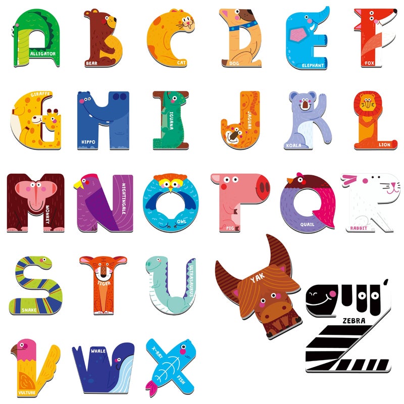 SpriteGru Magnetic Uppercase Letters, 26 Pieces Letter Magnets Educational Learning Tool Alphabet and Animal Recognition for Kids Toddlers 3 4 5 Years Old - Image 1