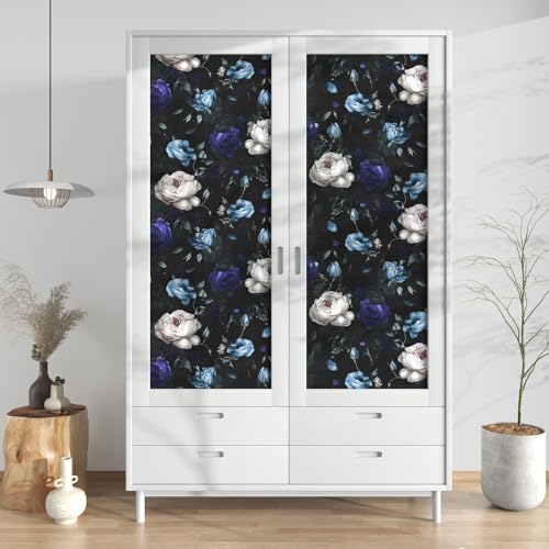 Laatse Dark Floral Peel and Stick Wallpaper Vintage BlackBlue Rose Flower Contact Paper 175 x 3937 Waterproof Self Adhesive Boho Decor Black Rose Wall Paper for Bedroom Walls Bookcase Drawers Decor - Image 3