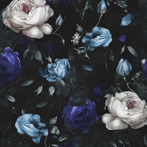 Laatse Dark Floral Peel and Stick Wallpaper Vintage BlackBlue Rose Flower Contact Paper 175 x 3937 Waterproof Self Adhesive Boho Decor Black Rose Wall Paper for Bedroom Walls Bookcase Drawers Decor - Image 1