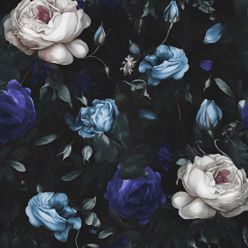 Laatse Dark Floral Peel and Stick Wallpaper Vintage BlackBlue Rose Flower Contact Paper 175 x 3937 Waterproof Self Adhesive Boho Decor Black Rose Wall Paper for Bedroom Walls Bookcase Drawers Decor - Image 2