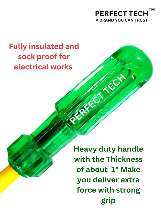 PERFECT TECH 12 Inch Rod (300x8mm) Screwdriver | Steel 2 in 1 Screw Driver | Electrical Works | Hand Tools | Screwdriver Set Tools Kit | Green & Yellow (812) - Image 4