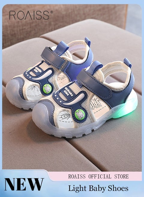 Children's Sandals Summer Casual Closed-Toe Soft Outdoor Beach Sandal Breathable Sports Water Shoe for Little Child Sandals Soft Soles with Lights for Toddlers to Learn Walking Shoes Kick-Proof Blue