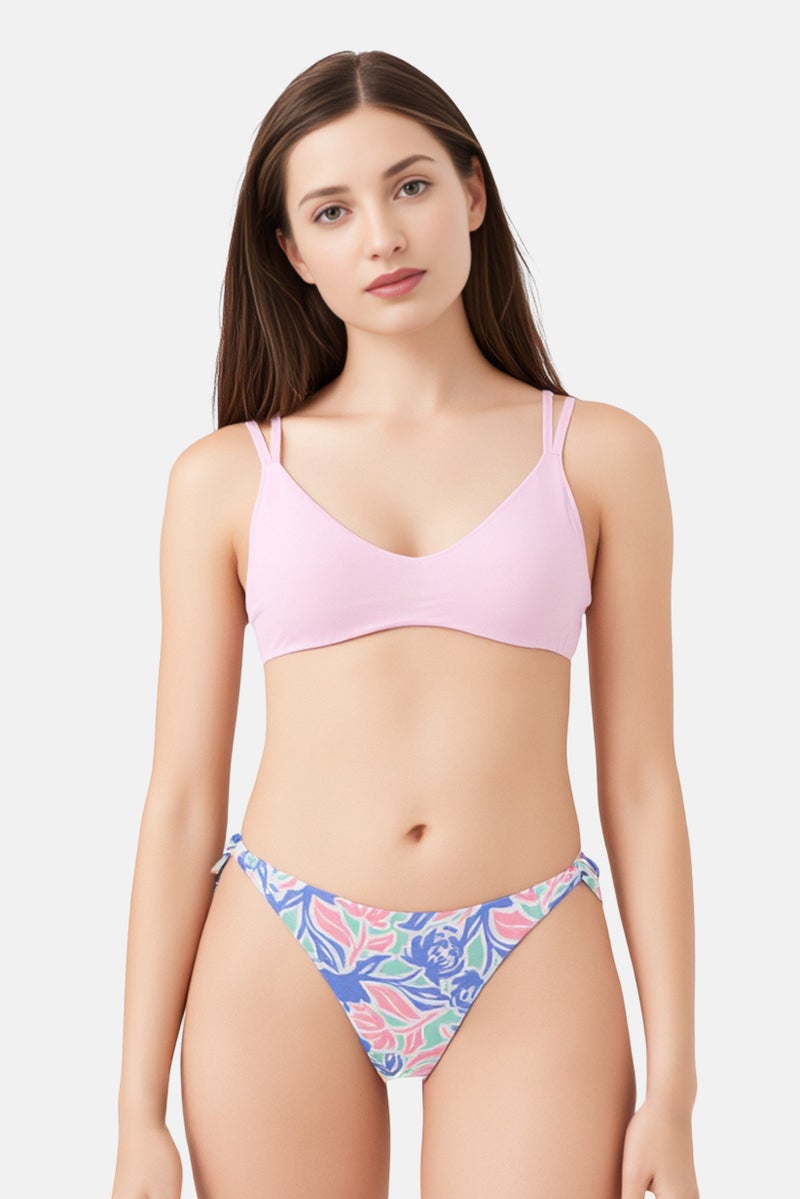 Billabong Women Embroidered Logo Padded Sol Searcher Bikini Top, Lavender - Image 1