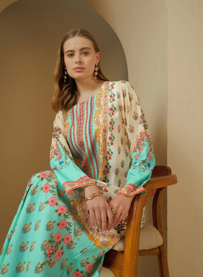 Styli All Over Print Round Neck Jalabiya