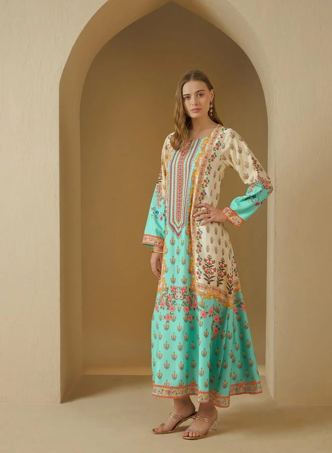 Styli All Over Print Round Neck Jalabiya