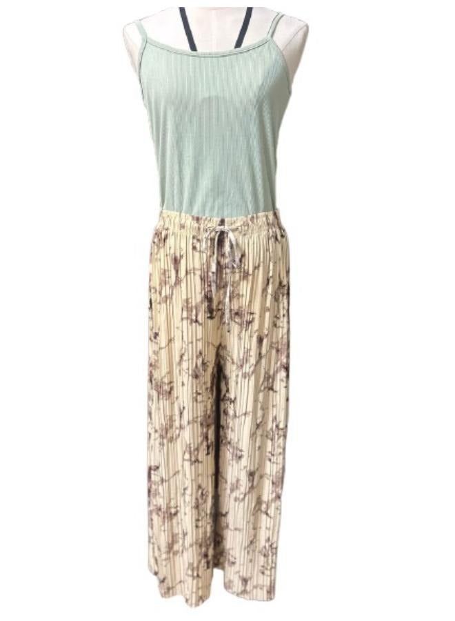 Summer Ink Pleated Style Wide Leg Tie-Dye Trousers for Women Free Size - Image 3