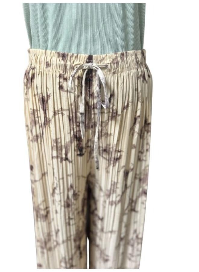 Summer Ink Pleated Style Wide Leg Tie-Dye Trousers for Women Free Size - Image 2