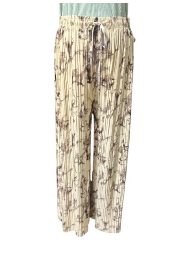 Summer Ink Pleated Style Wide Leg Tie-Dye Trousers for Women Free Size - Image 1